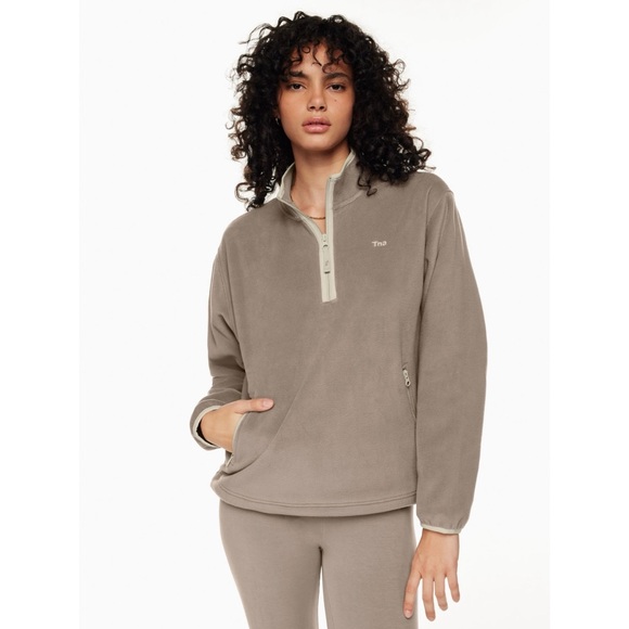 Aritzia TNA Sno Polar Quarter Zip Pullover Fleece Jacket Taupe Contrast Small - Picture 9 of 11